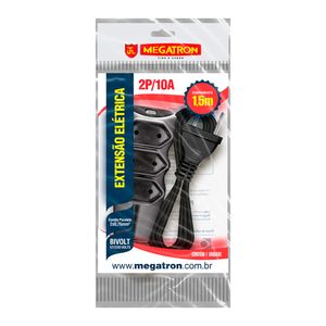 Extensão Megatron Paralelo 03 Tomadas 1,5M 220V Preto