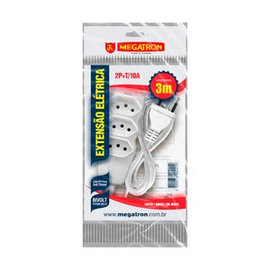 Extensão Megatron 2P + T 220V 3M Branca