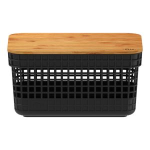 Cesto Organizador Com Tampa Grid de Bambu Preto 2,5L - OU