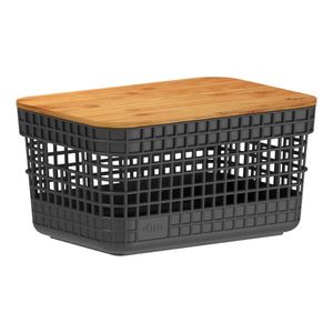 Cesto Organizador Com Tampa Grid de Bambu Preto 2,5L - OU