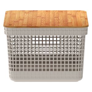 Cesto Organizador Com Tampa Grid de Bambu Bege 8L - OU