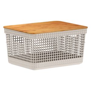 Cesto Organizador Com Tampa Grid de Bambu Bege 8L - OU