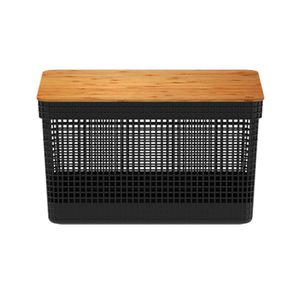 Cesto Organizador Com Tampa Grid de Bambu Preto 20L - OU