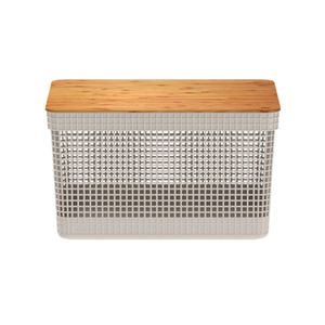 Cesto Organizador Com Tampa Grid de Bambu Bege 20L - OU