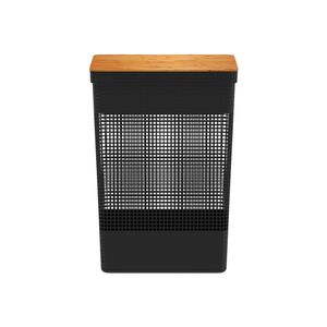 Cesto de Roupa Com Tampa Grid de Bambu Preto 49L - OU