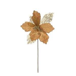 Flor Decorativa Natalina Poinsetia Dourada 20Cm Miro