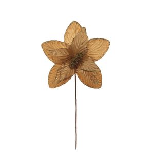 Flor Decorativa Natalina Poinsetia Dourada 27Cm Miro
