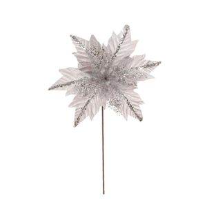 Flor Decorativa Natalina Poinsetia Prateada 33Cm Miro