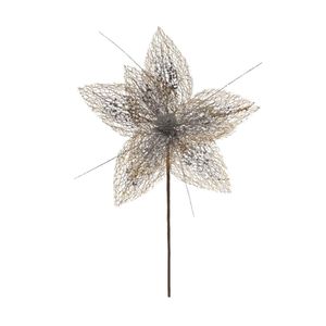Flor Decorativa Natalina Prata e Dourada 26Cm Miro