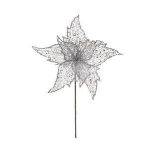 Flor Decorativa Natalina Prateada 27Cm Miro