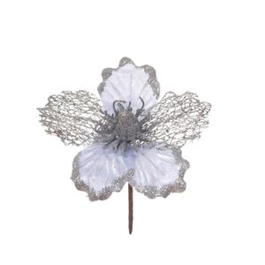 Flor Decorativa Natalina Prata 18x10Cm Miro