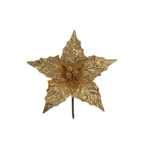 Flor Decorativa Natalina Dourada 21x10Cm Miro