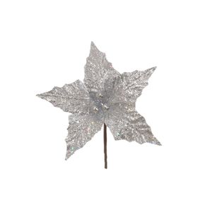 Flor Decorativa Natalina Prateada 21x10Cm Miro