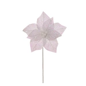 Flor Decorativa Natalina Poinsetia Branca 26x30Cm Miro