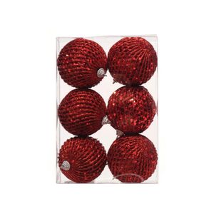 Jogo de Bolas de Natal Vermelhas com Glitter 6 Peças Miro