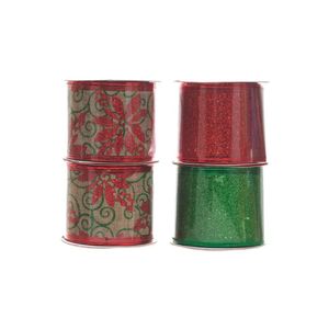Fitas Decorativas Natalinas Verdes e Vermelhas Sortidas 10Mx6Cm Miro