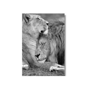 Quadro 60X90 Leão E Leoa Preto E Branco Canvas 1005 Brisa Artes