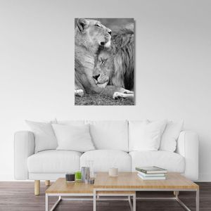 Quadro 60X90 Leão E Leoa Preto E Branco Canvas 1005 Brisa Artes