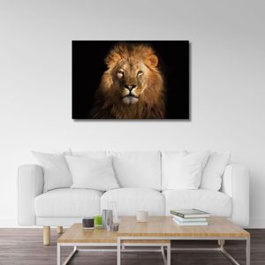 Quadro 60X90 Leão Com Fundo Preto Canvas 1036 Brisa Artes