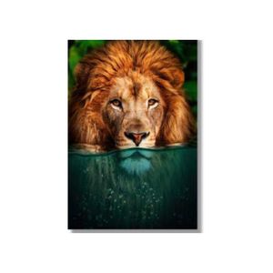 Quadro 40X60 Leão Na Água Canvas Ani147 Brisa Artes