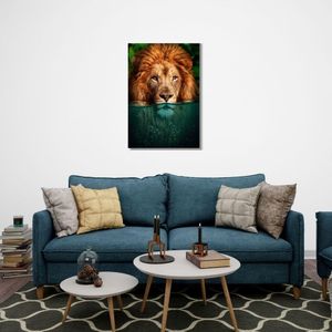 Quadro 40X60 Leão Na Água Canvas Ani147 Brisa Artes