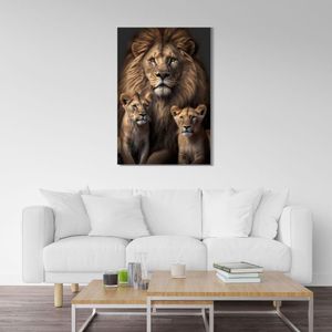 Quadro 60X90 Leão E Filhotes Canvas 1346 Brisa Artes