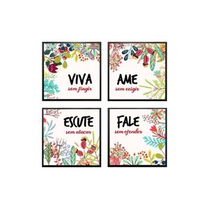 KIT 4 Quadros Com Moldura 20x20cm 2007 Brisa Artes