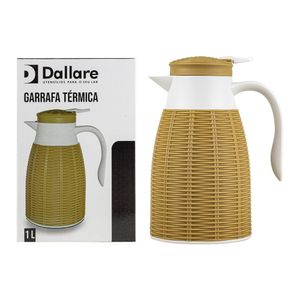 Garrafa Térmica 1 Litro Com Detalhe Na Cor Branca e Palha Dl2099 Mypa