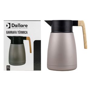 Garrafa Térmica Com Cabo De Madeira Preta E Cinza 1L - Dl2112 - Mypa