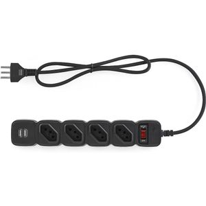 Protetor Eletrônico com 4 Tomadas e 2 Usb com 1 Metro Preto Intelbras