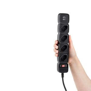 Protetor Eletrônico com 4 Tomadas e 2 Usb com 1 Metro Preto Intelbras