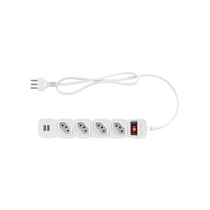 Protetor Eletrônico com 4 Tomadas e 2 Usb com 1 metro Branco Intelbras