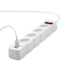 Protetor Eletronico Com 4 Tomadas 2 Usb+ 3 Metros Branco Intelbras