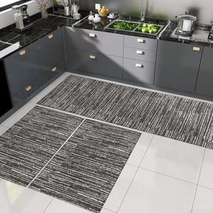 Conjunto De Tapetes Para Cozinha Anti Slip 3 Peças Riscato Cru/Preto Anatex
