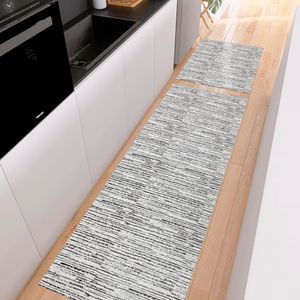 Conjunto De Tapetes Para Cozinha Anti Slip 2 Peças Riscato Cru/Preto Anatex