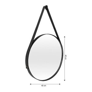Espelho 50Cm Preto Corino Com Alça Arte Própria