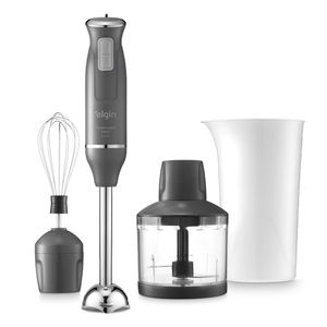 Mixer Power 2 Velocidades com Misturador Mini Processador Fout e Copo Dosador 600W 220V Cinza e Inox - Elgin