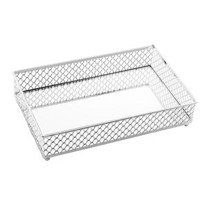 Bandeja De Metal Com Espelho Barcelona Prateada 21x13x5cm Lyor