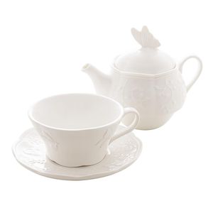 Conjunto 3 Peças De Chá De Porcelana New Bone Butterfly Flower Lyor