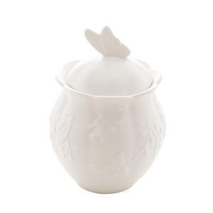 Açucareiro De Porcelana New Bone Butterfly Flower 9,5x9,5x13,5cm Lyor