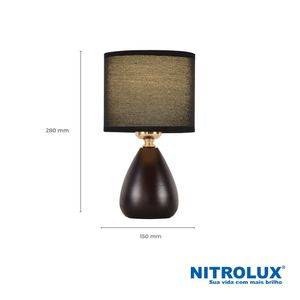 Abajur em Metal e Cúpula em Tecido E27X1 40W FAT-001P Preto - 6002 - Nitrolux