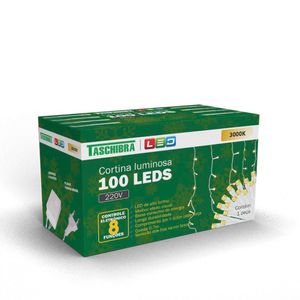 Cortina Luminosa 100 Led 8 Funções Isol Branco 220V 3000K Taschibra