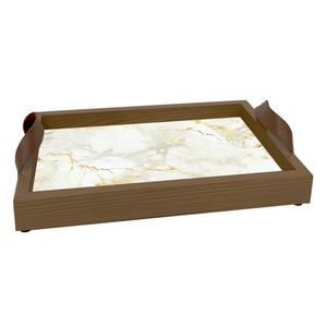 Bandeja Decorativa 20X30cm C/Vidro E Alça De Couro EFéito Juta Art Frame