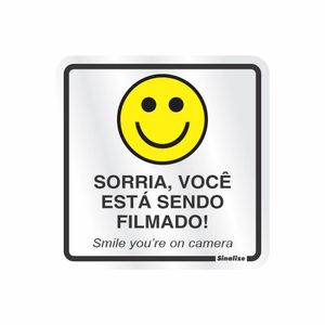 Placa De Sinalizacao - Sorria Voce Esta Sendo Filmado - Amarelo e Preto Aluminio 15x15 cm Sinalize