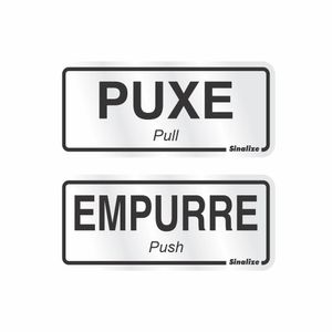 Placa De Sinalizacao - Puxe e Empurre - Preto Aluminio 6x15 cm Sinalize
