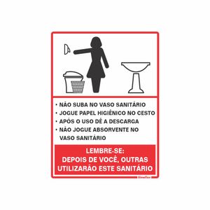 Placa De Sinalizacao - Procedimento Sanitario Feminino - Preto e Vermelho Poliestireno 15x20 cm Sinalize