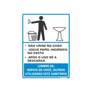 Placa De Sinalizacao - Procedimento Sanitario Masculino - Preto e Azul Poliestireno 15x20 cm Sinalize