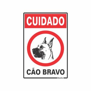Placa De Sinalizacao - Cuidado Cao Bravo - Preto e Vermelho Poliestireno 20x30 cm Sinalize