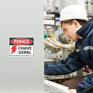 Placa De Sinalizacao - Perigo Chave Geral - Preto e Vermelho Poliestireno 15x20 cm Sinalize