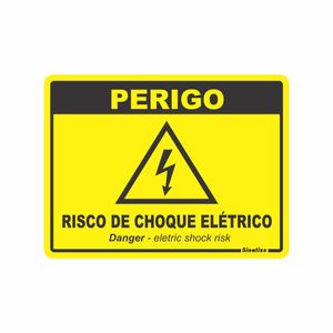 Placa De Sinalizacao - Perigo Risco De Choque Eletrico - Amarelo e Preto Poliestireno 15x20 cm Sinalize